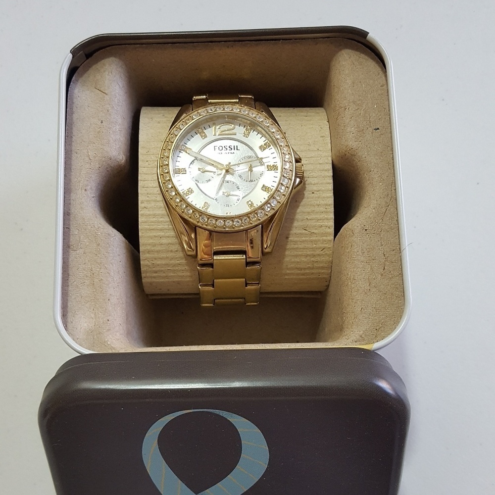 Fossil Gold and Crystal Large Face Watch